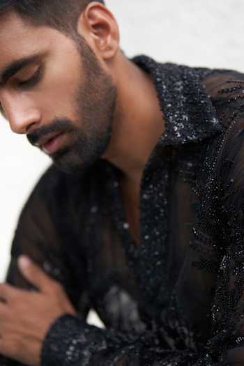Buy_Mahima Mahajan_Black Net Sequins Abraham Cordelia Embroidered Shirt_Online_at_Aza_Fashions