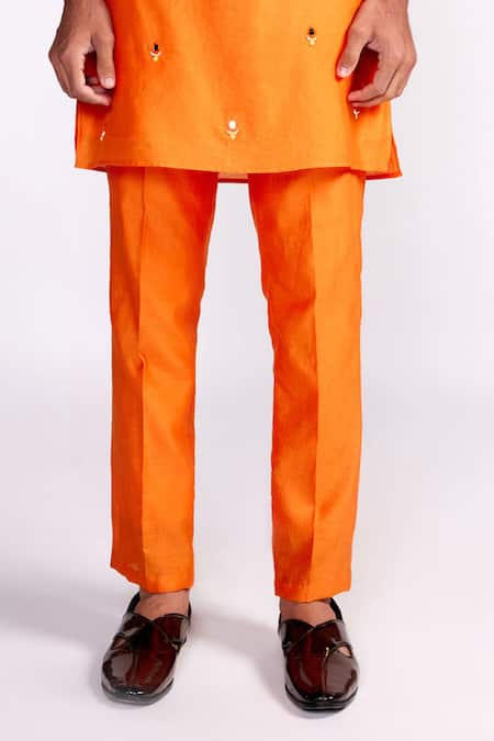 ISHA GUPTA TAYAL_Orange Chanderi Silk, Crepe Mirrors, Beads, Sequins Embroidered Kurta Set _Online_at_Aza_Fashions