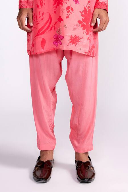 ISHA GUPTA TAYAL_Pink Crepe Embroidery Flower Print Kurta And Salwar Set _Online_at_Aza_Fashions