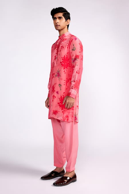 Buy_ISHA GUPTA TAYAL_Pink Crepe Embroidery Flower Print Kurta And Salwar Set _Online_at_Aza_Fashions