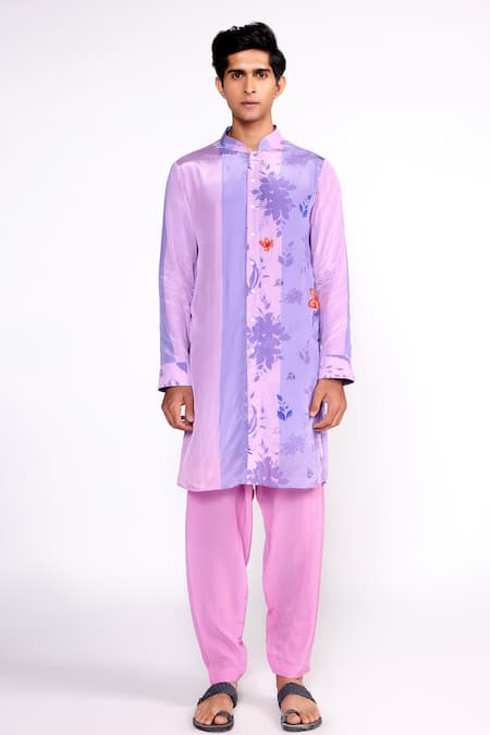 Isha Gupta Tayal Purple Shell And Lining Crepe Printed Floral Shirt Kurta Set