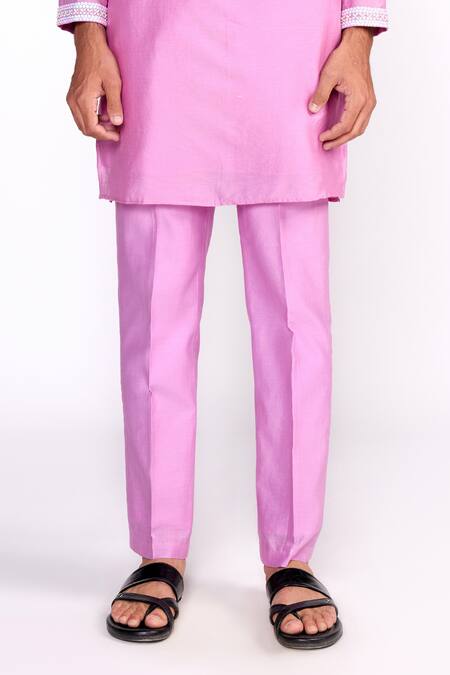 ISHA GUPTA TAYAL_Purple Chanderi Silk, Crepe Sequins, Beads Embroidered Yoke Kurta Set _Online_at_Aza_Fashions