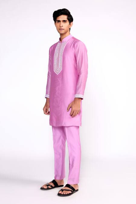 Buy_ISHA GUPTA TAYAL_Purple Chanderi Silk, Crepe Sequins, Beads Embroidered Yoke Kurta Set _Online_at_Aza_Fashions