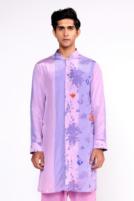 Isha Gupta Tayal Purple Shell And Lining Crepe Printed Floral Shirt Kurta