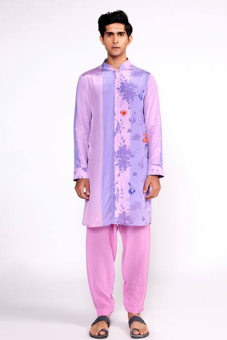 ISHA GUPTA TAYAL_Purple Crepe Embroidery Floral Print Shirt Kurta _Online_at_Aza_Fashions