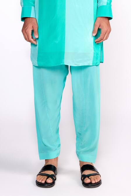 Buy_ISHA GUPTA TAYAL_Green Crepe Color Block Print Kurta Set _Online_at_Aza_Fashions