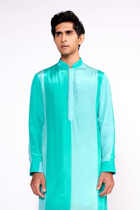 ISHA GUPTA TAYAL Green Crepe Color Block Print Kurta Online at Aza Fashions ISHA GUPTA TAYAL_Green Crepe Color Block Print Kurta _Online_at_Aza_Fashions