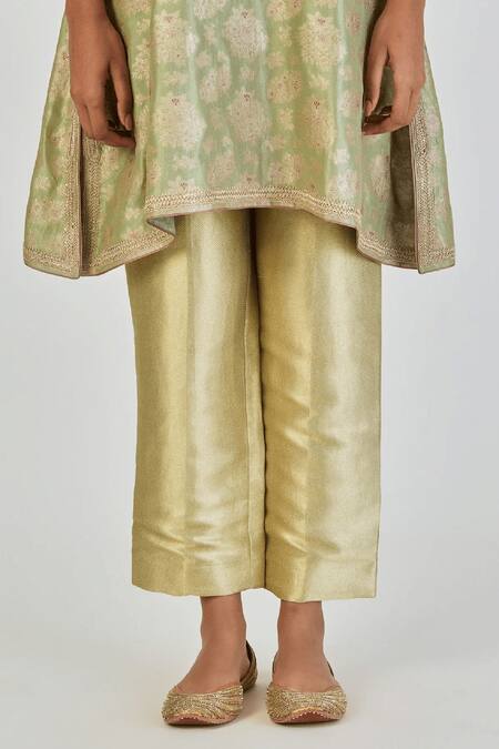 Buy Lajjoo C Green Brocade Woven Marodi Round Damini Embroidered Kurta With Pant Online at Aza Fashions Buy_Lajjoo C_Green Brocade Woven Marodi Round Damini Embroidered Kurta With Pant _Online_at_Aza_Fashions