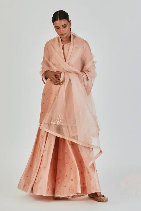 Buy Lajjoo C Pink Silk Embroidered Marodi Round Mishana Kurta With Sharara Online at Aza Fashions Buy_Lajjoo C_Pink Silk Embroidered Marodi Round Mishana Kurta With Sharara _Online_at_Aza_Fashions