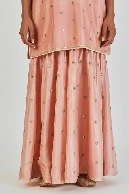 Shop Lajjoo C Pink Silk Embroidered Marodi Round Mishana Kurta With Sharara Online at Aza Fashions Shop_Lajjoo C_Pink Silk Embroidered Marodi Round Mishana Kurta With Sharara _Online_at_Aza_Fashions