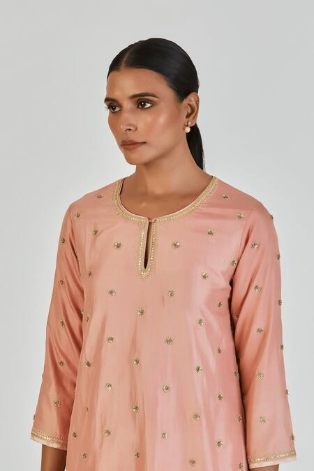 Lajjoo C Pink Silk Embroidered Marodi Round Mishana Kurta With Sharara at Aza Fashions Lajjoo C_Pink Silk Embroidered Marodi Round Mishana Kurta With Sharara _at_Aza_Fashions