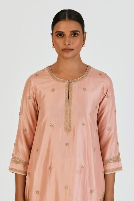 Buy Lajjoo C Pink Silk Embroidered Marodi Round Mishana Kurta With Sharara Buy_Lajjoo C_Pink Silk Embroidered Marodi Round Mishana Kurta With Sharara