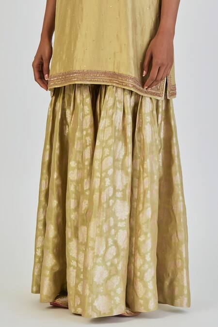 Buy Lajjoo C Green Brocade Woven Marodi V-neck Nutan Paisley Embroidered Kurta With Sharara Online at Aza Fashions Buy_Lajjoo C_Green Brocade Woven Marodi V-neck Nutan Paisley Embroidered Kurta With Sharara _Online_at_Aza_Fashions