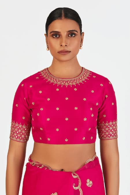 Lajjoo C Pink Silk Embroidered Marodi Round Aabha Blouse 