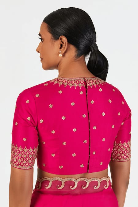 Shop Lajjoo C Pink Silk Embroidered Marodi Round Aabha Blouse at Aza Fashions Shop_Lajjoo C_Pink Silk Embroidered Marodi Round Aabha Blouse _at_Aza_Fashions