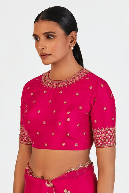 Lajjoo C Pink Silk Embroidered Marodi Round Aabha Blouse Online at Aza Fashions Lajjoo C_Pink Silk Embroidered Marodi Round Aabha Blouse _Online_at_Aza_Fashions