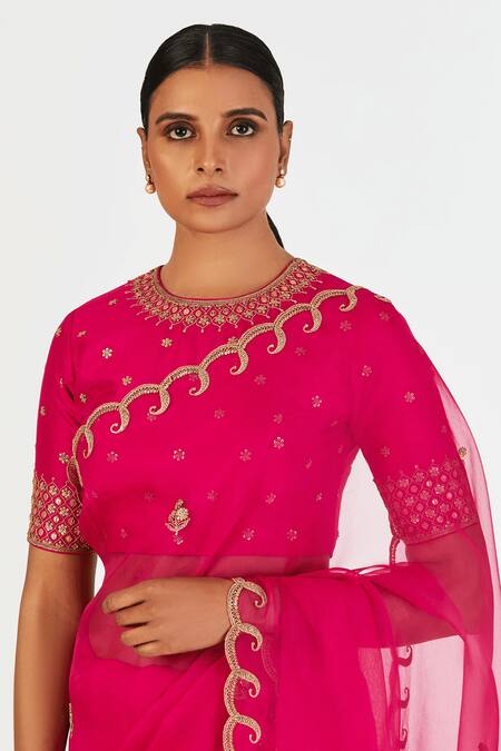 Buy Lajjoo C Pink Silk Embroidered Marodi Round Aabha Blouse Online at Aza Fashions Buy_Lajjoo C_Pink Silk Embroidered Marodi Round Aabha Blouse _Online_at_Aza_Fashions