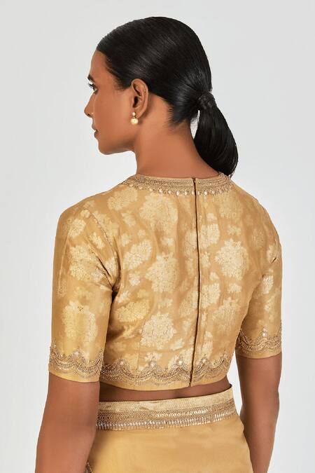 Buy Lajjoo C Gold Silk Embroidered Marodi V Neck Urvashi Blouse Online at Aza Fashions Buy_Lajjoo C_Gold Silk Embroidered Marodi V Neck Urvashi Blouse _Online_at_Aza_Fashions