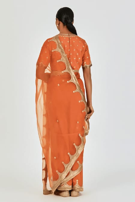 Shop Lajjoo C Orange Organza Embroidered Marodi Ranya Saree at Aza Fashions Shop_Lajjoo C_Orange Organza Embroidered Marodi Ranya Saree _at_Aza_Fashions