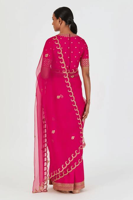 Shop_Lajjoo C_Fuchsia Organza Embroidered Marodi Swaara Saree _at_Aza_Fashions