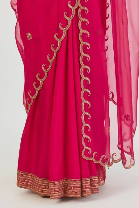 Buy_Lajjoo C_Fuchsia Organza Embroidered Marodi Swaara Saree _Online_at_Aza_Fashions