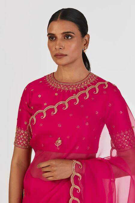 Shop_Lajjoo C_Fuchsia Organza Embroidered Marodi Swaara Saree _Online_at_Aza_Fashions