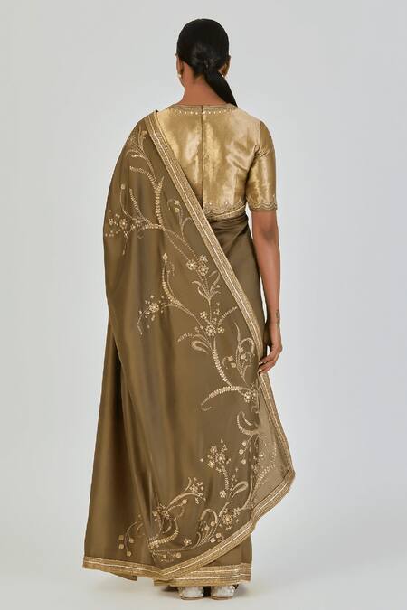 Shop_Lajjoo C_Green Silk Embroidered Marodi Nikita Saree _at_Aza_Fashions