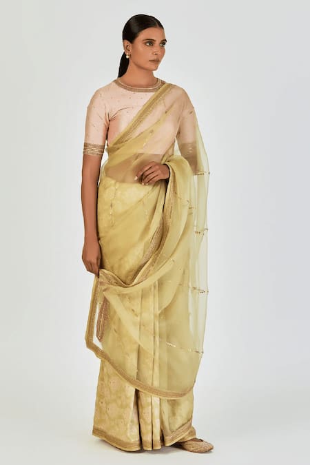 Buy Lajjoo C Green Organza Embroidered Marodi Mehak Saree Online at Aza Fashions Buy_Lajjoo C_Green Organza Embroidered Marodi Mehak Saree _Online_at_Aza_Fashions