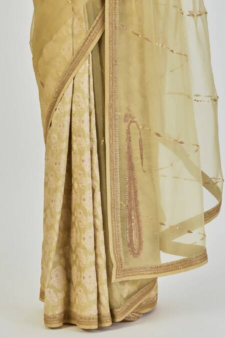 Shop Lajjoo C Green Organza Embroidered Marodi Mehak Saree Online at Aza Fashions Shop_Lajjoo C_Green Organza Embroidered Marodi Mehak Saree _Online_at_Aza_Fashions