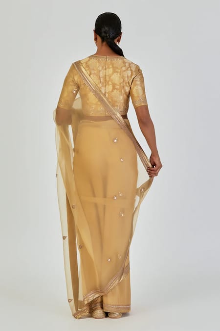 Shop Lajjoo C Gold Organza Embroidered Zardosi Zabeen Saree at Aza Fashions Shop_Lajjoo C_Gold Organza Embroidered Zardosi Zabeen Saree _at_Aza_Fashions