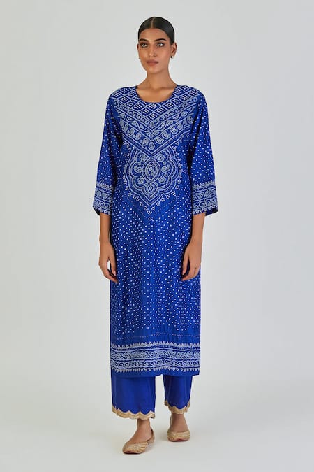 Lajjoo C Mihika Floral Bandhej Pattern Kurta With Palazzo 