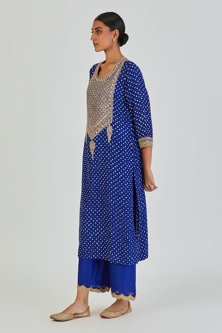 Lajjoo C Sharda Bandhani Zardozi Work Kurta With Palazzo 