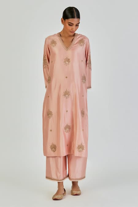 Lajjoo C Tanisha Crest Embroidered Kurta With Palazzo 