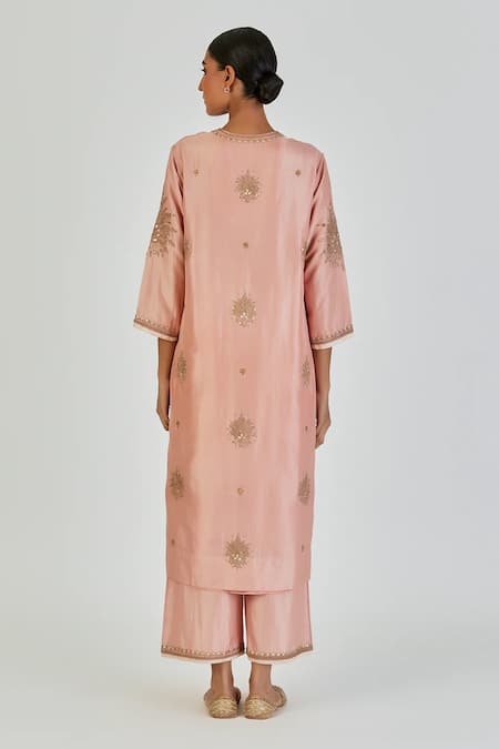 Lajjoo C Tanisha Crest Embroidered Kurta With Palazzo 