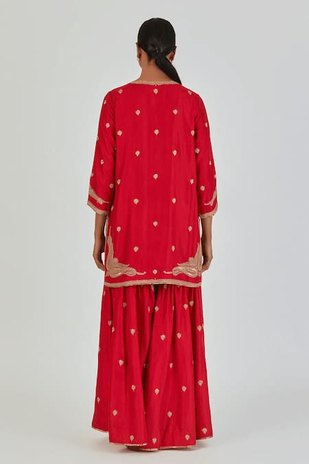 Lajjoo C Adiya Floweret Embroidered Kurta With Palazzo 