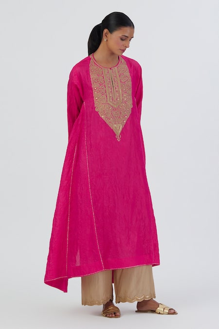 Lajjoo C Smita Side Gathered Silk Kurta & Pant Set 