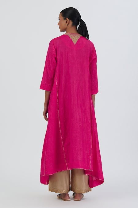 Lajjoo C Smita Side Gathered Silk Kurta & Pant Set 