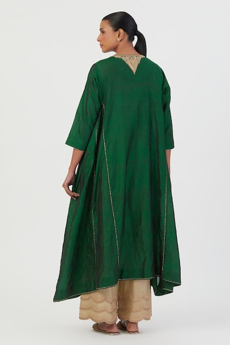 Lajjoo C Smita Embroidered Yoke Silk Kurta & Pant Set 