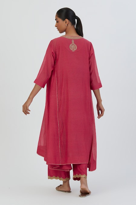 Lajjoo C Jaya Embroidered Yoke Chanderi Kurta & Pant Set 