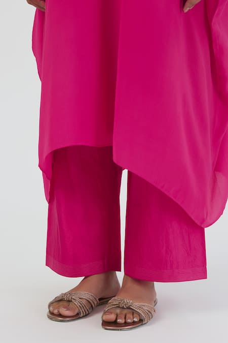 Lajjoo C_Fuchsia Kurta- Crepe Embroidered Zardozi Round Kaftan And Pant Set _Online_at_Aza_Fashions