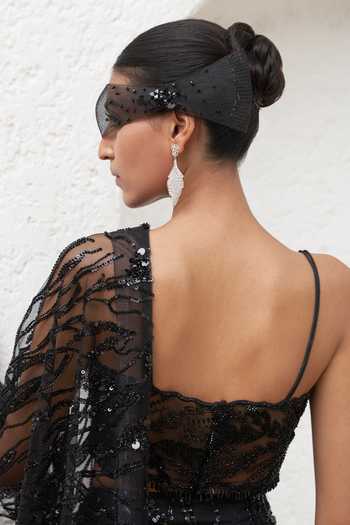 Buy_Mahima Mahajan_Black Net, Crepe, Cotton Aarzoo Embellished Pre-stitched Saree With Blouse_Online_at_Aza_Fashions