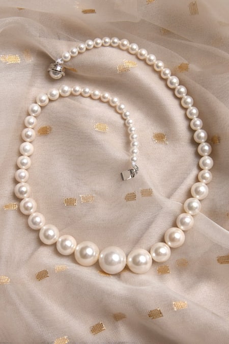 Shop Totapari White Pearl Embellished Necklace at Aza Fashions Shop_Totapari_White Pearl Embellished Necklace _at_Aza_Fashions