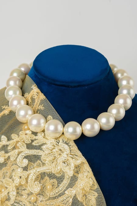 Shop Totapari White Midas Touch Pearls Embellished Necklace at Aza Fashions Shop_Totapari_White Midas Touch Pearls Embellished Necklace _at_Aza_Fashions