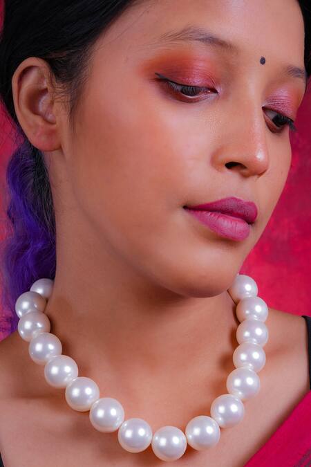 Totapari White Midas Touch Pearls Embellished Necklace Online at Aza Fashions Totapari_White Midas Touch Pearls Embellished Necklace _Online_at_Aza_Fashions