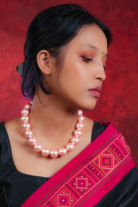 Totapari Pink Pearls Embellished Cocktail Necklace 