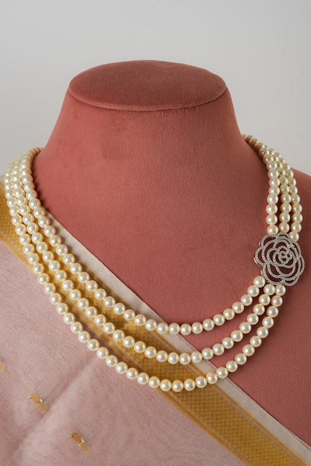 Totapari Wild Rose Pearl Embellished Necklace 