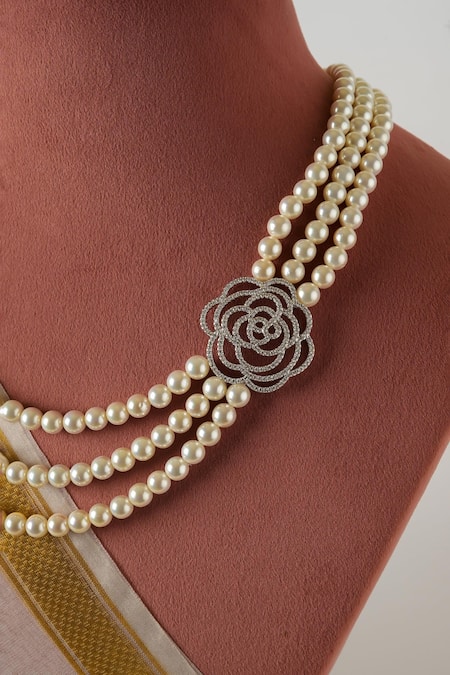 Totapari Wild Rose Pearl Embellished Necklace 