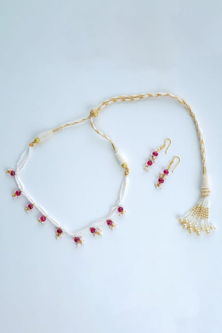 Totapari Ruby & Pearl Embellished Necklace Set 