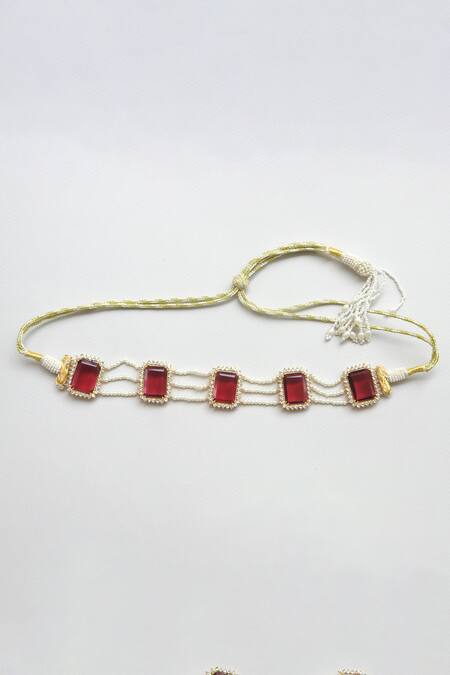 Buy_Totapari_Red Zari Crimson Charm Embellished Choker Necklace Set _Online_at_Aza_Fashions