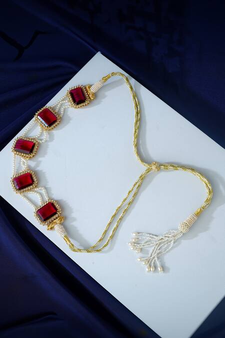 Shop_Totapari_Red Zari Crimson Charm Embellished Choker Necklace Set _Online_at_Aza_Fashions